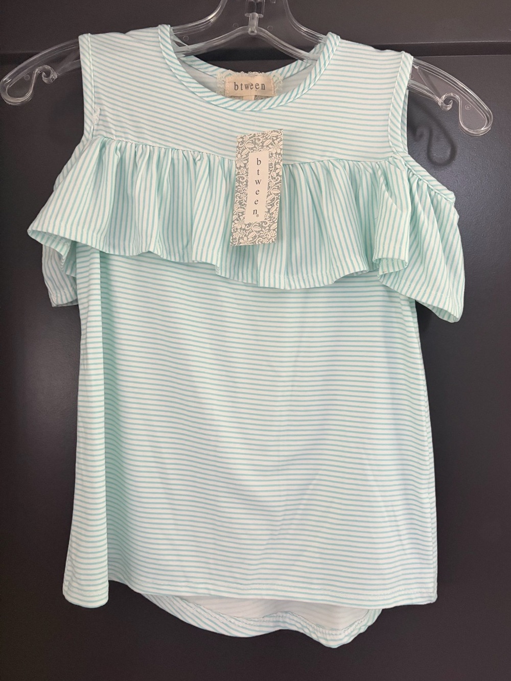 Btween Girls Mint Green Stripe Ruffle Tank NWT